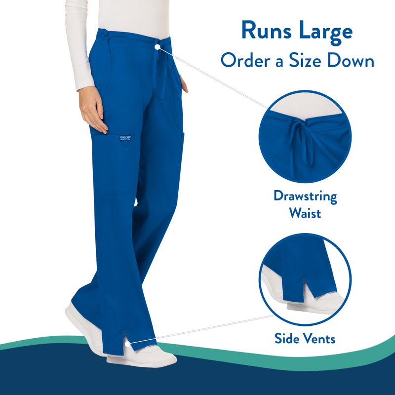 Cherokee WW Revolution by Cherokee Women's Mid Rise Moderate Flare Drawstring Pant Petite, Royal, X-Small Petite - Image 3
